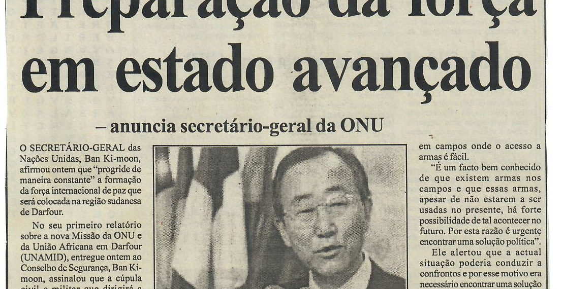 Darfour: Preparação da força em estado avançado – anuncia secretário-geral da ONU – 01 de Setembro de 2007 (Notícias)