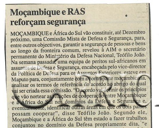 Moçambique e RAS reforçam segurança – 12 de Setembro de 2007 (Notícias)