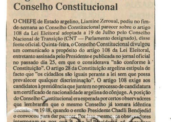 Argélia: Presidente convoca Conselho Constitucional – 01 de Agosto de 1995 (Notícias)