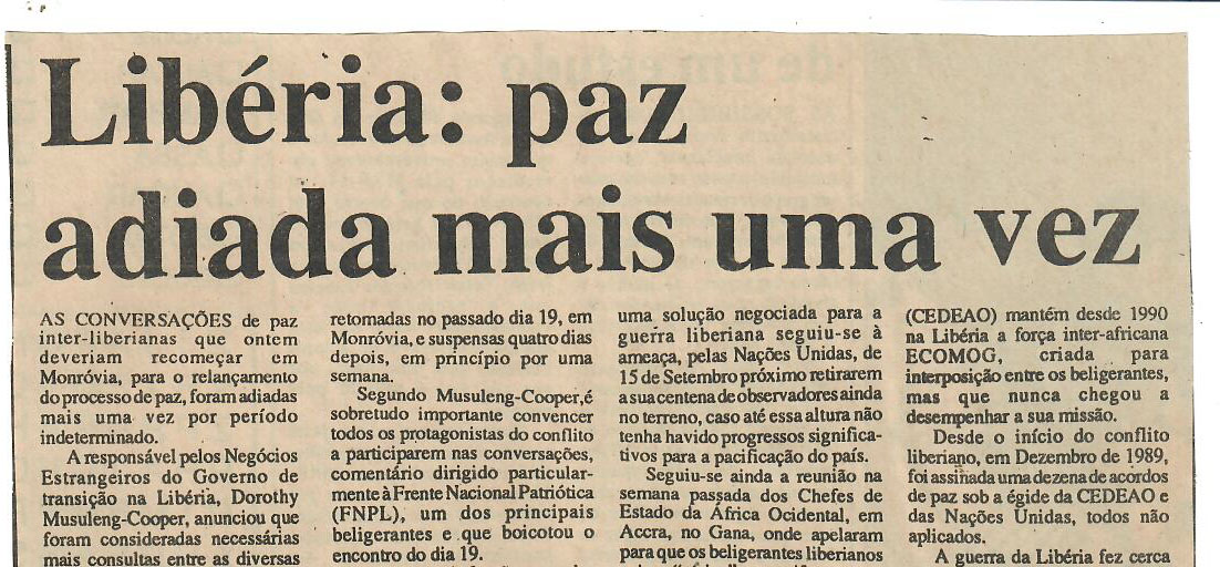 Libéria: paz adiada mais uma vez – 01 de Agosto de 1995 (Notícias)