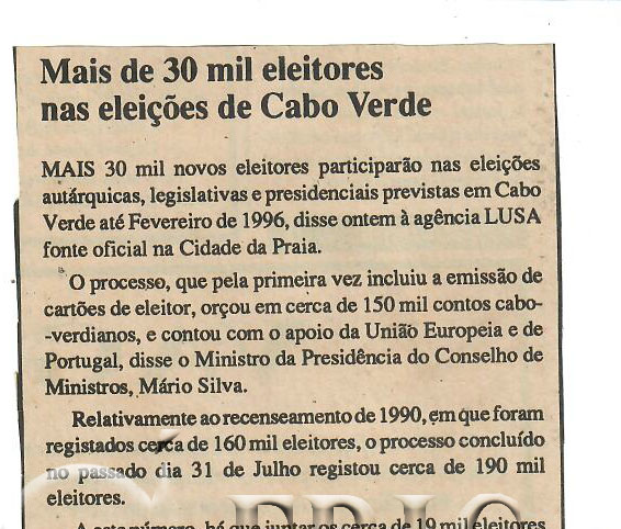 Mais de 30 mil eleitores nas eleições de Cabo Verde – 03 de Agosto de 1995 (Notícias)