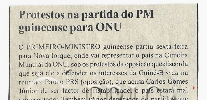 Protestos na partida do Primeiro-Ministro guineense para ONU – 12 de Setembro de 2005 (Notícias)