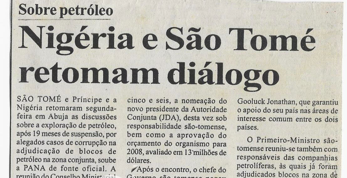 Sobre petróleo: Nigéria e São Tomé retornam diálogo – 13 de Março de 2008 (Notícias)