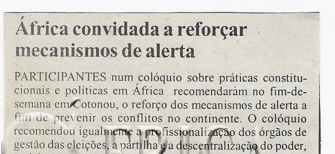 África convidada a reforçar mecanismos de alerte – 04 de Outubro de 2005 (Notícias)