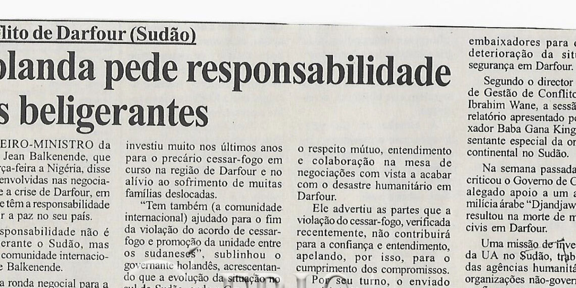 Conflito Darfour (Sudão): Holanda pede responsabilidade aos beligerantes – 06 de Outubro de 2005 (Notícias)