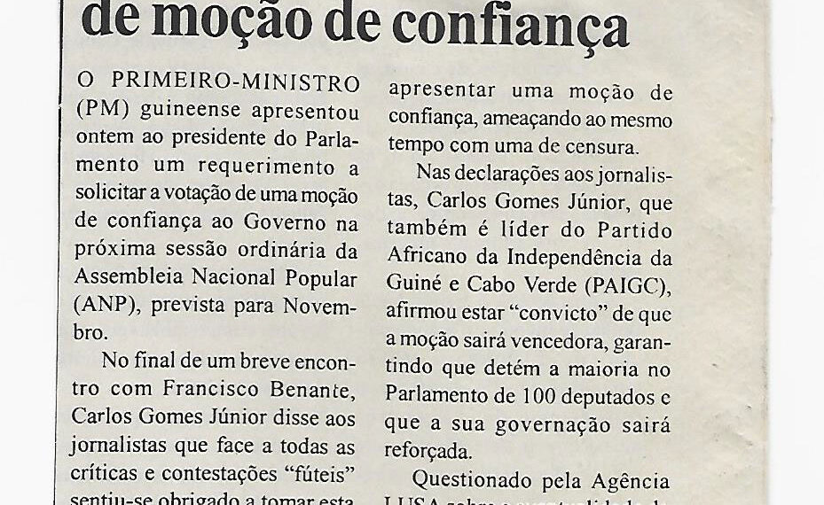 Guiné-Bissau: PM pede votação de moção de confiança – 26 de Outubro de 2005 (Notícias)