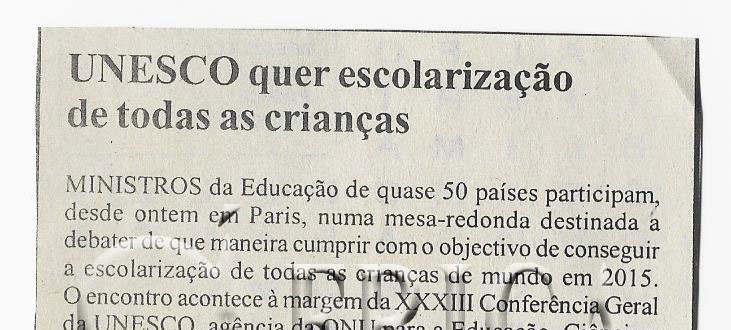 UNESCO quer escolarização de todas as crianças – 08 de Outubro de 2005 (Notícias)