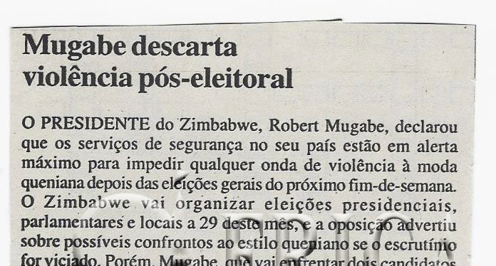 Mugabe descarta violência pós-eleitoral – 24 de Março de 2008 (Notícias)