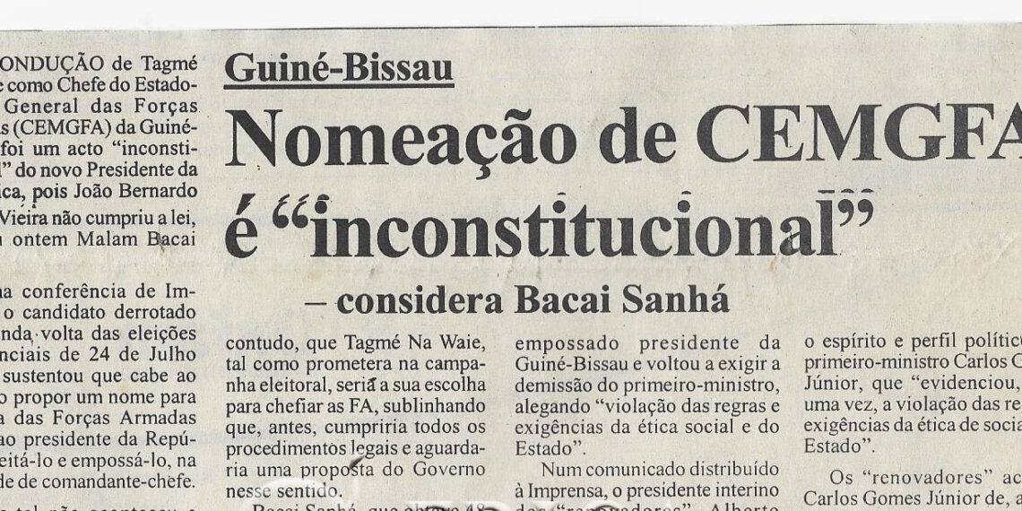 Guiné-Bissau: Nomeação de Chefe do Estado-Maior General das Forças Armadas é “inconstitucional” – considera Bacai Sanhá – 07 de Outubro de 2005 (Notícias)