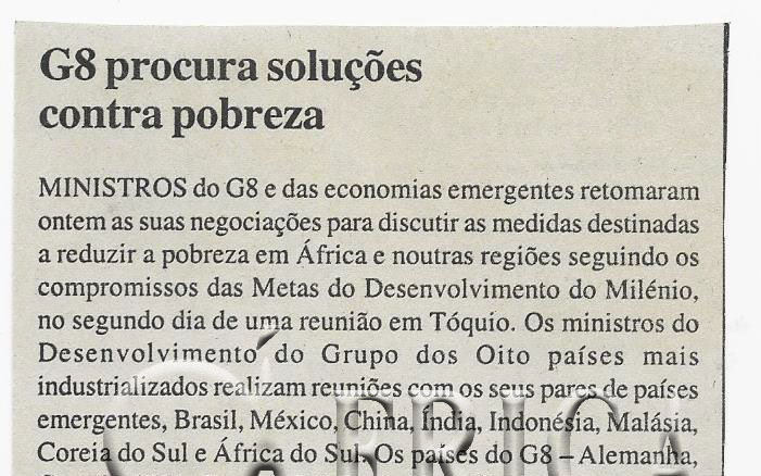 G8 procura soluções contra pobreza – 07 de Abril de 2008 (Notícias)