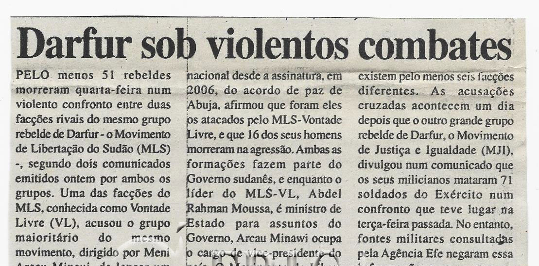 Darfur (Sudão) sob violentos combates -21 de Março de 2008 (Notícias)