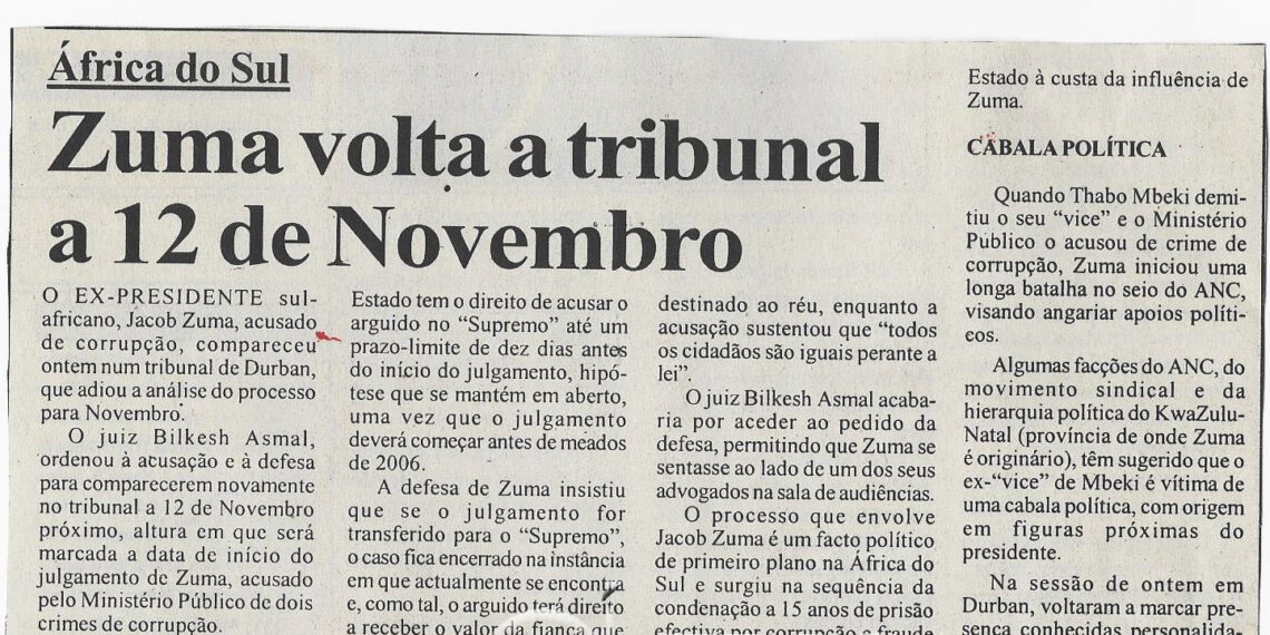 África do Sul: Zuma volta a tribunal a 12 de Novembro – 12 de Outubro de 2003 (Notícias)