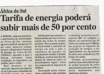 África do Sul: Tarifa de energia poderá subir mais de 50 por cento – 24 de Março de 2008 (Notícias)