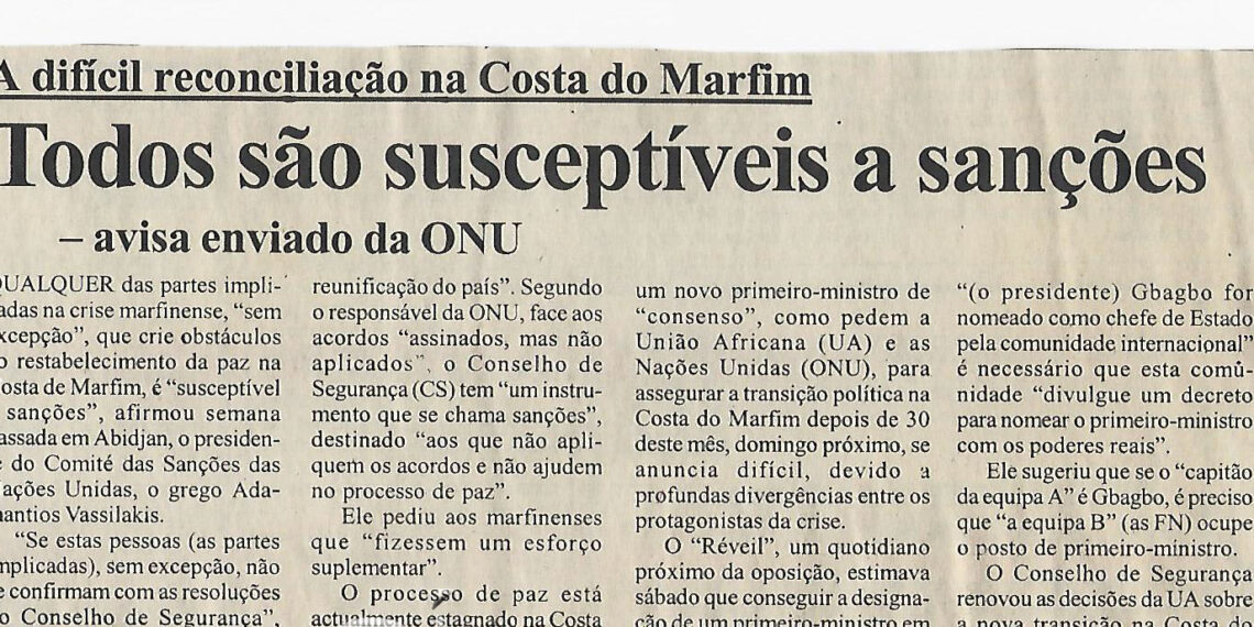 A difícil reconciliação na Costa do Marfim: Todos são susceptíveis a sanções – avisa enviado da ONU (Organização da Nações Unidas) – 24 de Setembro de 2005