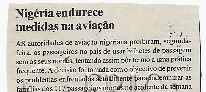 Nigéria endurece medidas na aviação – 02 de Novembro de 2005