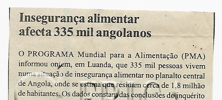 Insegurança alimentar afecta 335 mil angolanos – 13 de Setembro de 2005