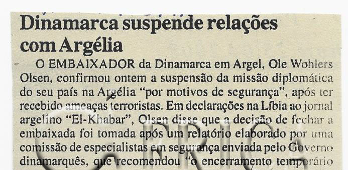 Dinamarca suspende relações com Argélia – 24 de Abril de 2008