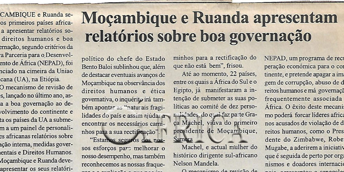 Moçambique e Ruanda apresentam relatórios sobre boa governação – 14 de Agosto de 2004 (Notícias)