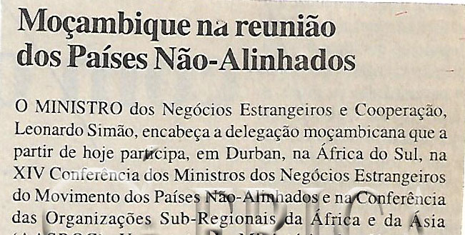 Moçambique na reunião dos países Não-Alinhados – 19 de Agosto de 2004 (Notícias)