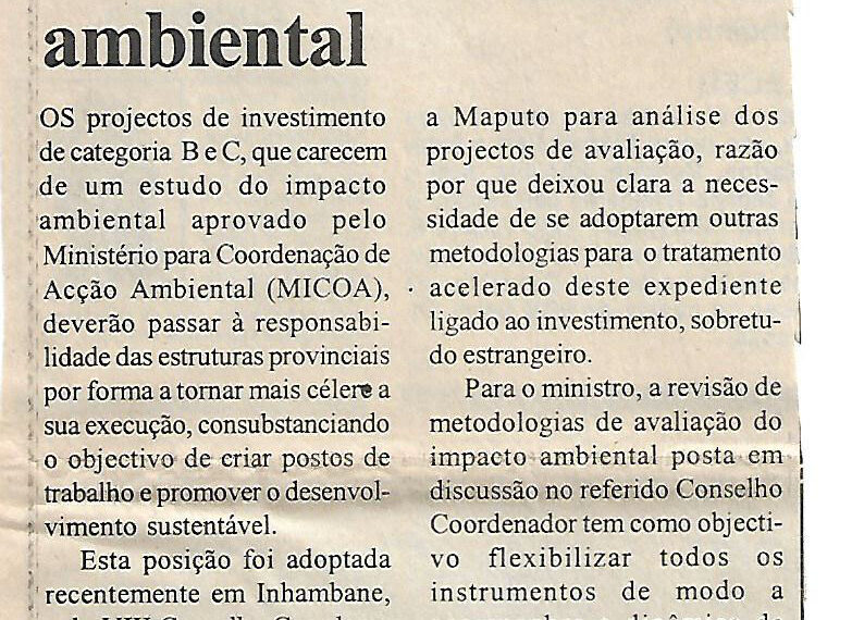Simplificados métodos de avaliação ambiental – 17 de Agosto de 2004 (Notícias)
