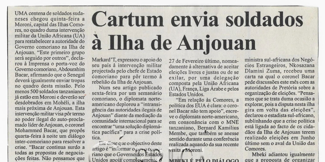 Cartum envia soldados à Ilha de Anjouan – 15 de Março de 2008 (Notícias)