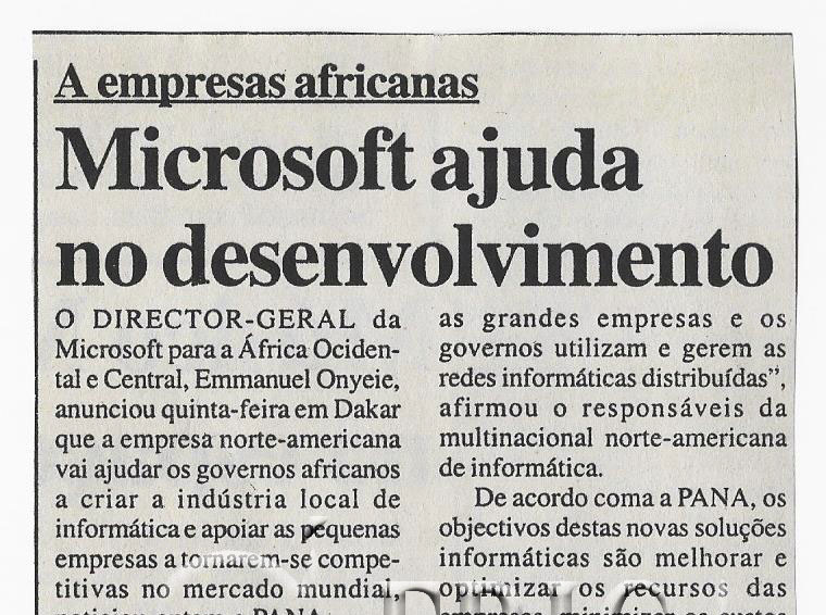 A empresas africanas: Microsoft ajuda no desenvolvimento – 29 de Março de 2008 (Notícias)