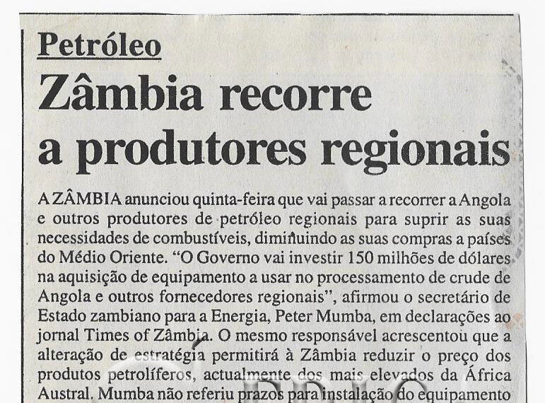 Petróleo: Zâmbia recorre a produtores regionais – 29 de Março de 2008 (Notícias)