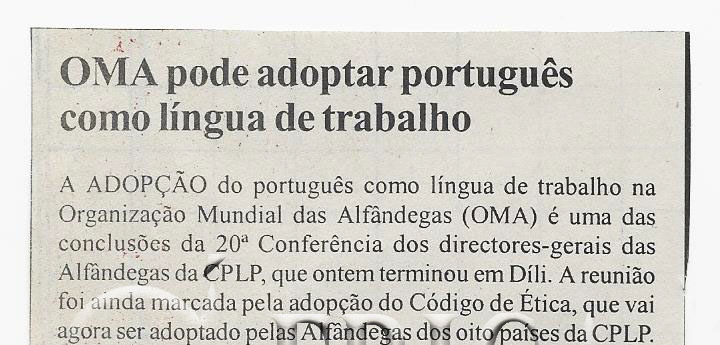 OMA pode adoptar português como língua de trabalho – 01 de Outubro de 2005 (Notícias)