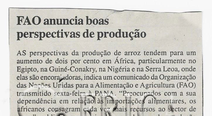FAO anuncia boas perspectivas de produção – 07 de Abril de 2008 (Notícias)