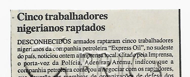 Cinco trabalhadores nigerianos raptados – 01 de abril de 2008 (Notícias)