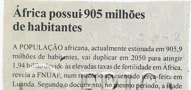 África possui 905 milhões de habitantes – 02 de Dezembro de 2005