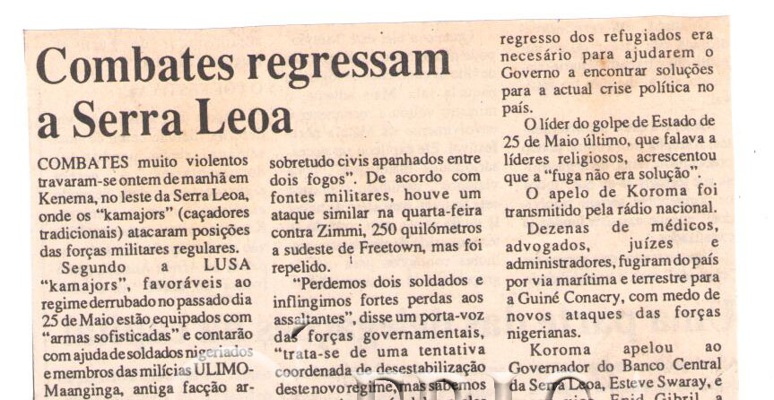 Combatentes regressam a Serra Leoa – 20 de Junho de 1997 (Notícias)