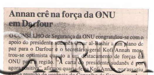 Annan crê na força da Organização das Nações Unidas (ONU) em Dafour – 30 de Dezembro de 2006 (Notícias)