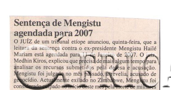 Sentença de Mengistu agendada para 2007 – 30 de Dezembro de 2006 (Notícias)