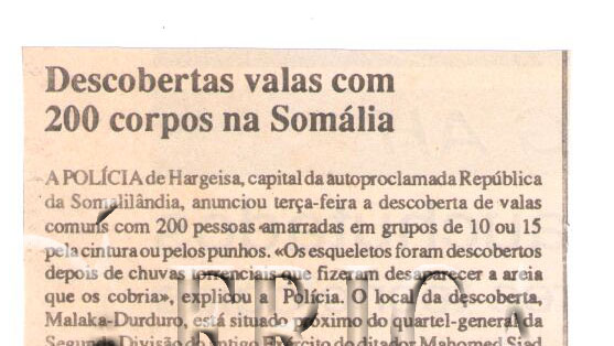Descobertas valas com 200 corpos na Somália – 19 de Junho de 1997 (Notícias)