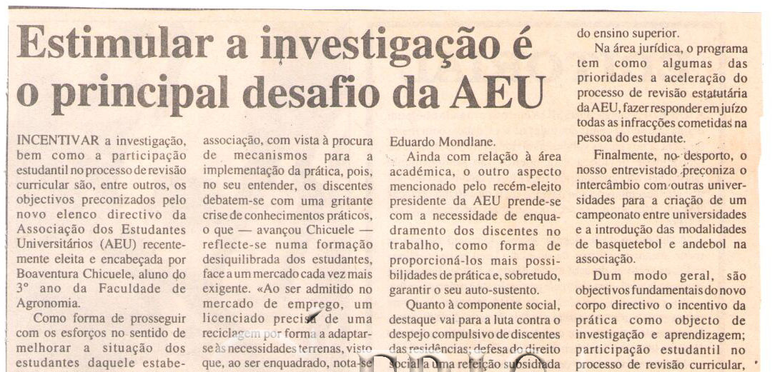 Estimular a investigação é o principal desafio da Associação dos Estudantes Universitários – 10 de Junho de 1997 (Notícias)