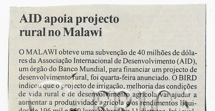 AID apoia projecto rural no Malawi – 02 de Dezembro de 2005 (Notícias)
