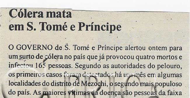 Cólera mata em S. Tomé e Príncipe – 02 de Novembro de 2005 (Notícias)