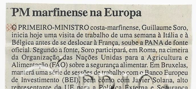 PM marfinense na Europa – 02 de Junho de 2005 (Notícias)