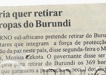 Pretória quer retirar suas tropas do Burundi – 07 de Setembro de 2005 (Notícias)