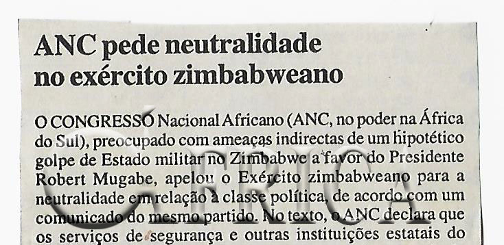 ANC pede neutralidade no exército zimbabweano – 24 de Março de 2008 (Notícias)