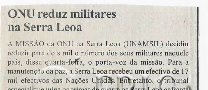 ONU reduz militares na Serra Leoa – 07 de Outubro de 2005 (Notícias)