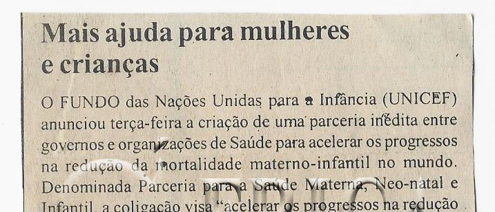 Mais ajuda para mulheres e crianças – 15 de Setembro de 2005 (Notícias)