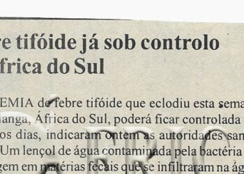 Febre tifóide já sob controlo na África do Sul – 10 de Setembro de 2005 (Notícias)