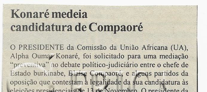 Konaré medeia candidatura de Compaoré – 10 de Setembro de 2005 (Notícias)