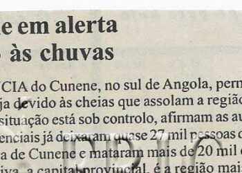 Cunene em alerta devido às chuvas – 11 de Março de 2008 (Notícias)