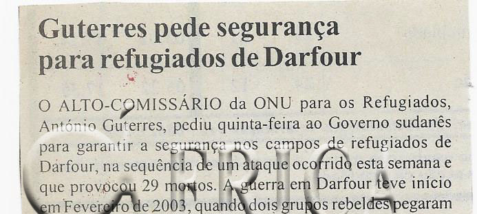 Guterres pede segurança para refugiads de Darfour – 01 de Outubro de 2005 (Notícias)