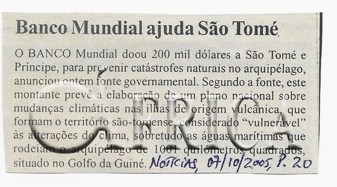 Banco Mundial ajuda São Tomé – 07 de Outubro de 2005 (Notícias)