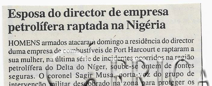 Esposa do director de empresa petrolífera raptada na Nigéria – 22 de Abril de 2008 (Notícias)