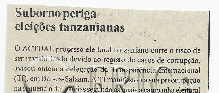 Suborno periga eleições tanzanianas – 13 de Setembro de 2005 (Notícias)
